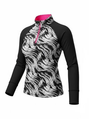 Ideology Black & White Swirl Long-Sleeve Quarter Zip with Pink Trim